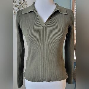 Ralph Ralph Lauren 90s Y2K Vintg Ribbed Babydoll Long Sleeve Tee Womens S Olive